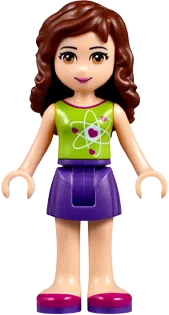 Friends Olivia - Light Nougat, Dark Purple Skirt, Lime Top with Heart Electron Orbitals minifigure