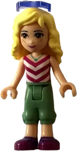 Friends Naya - Sand Green Cropped Trousers, Magenta and White V-Striped Top, Sunglasses minifigure