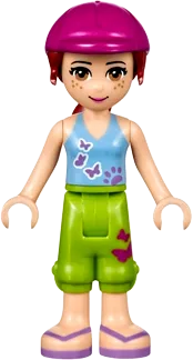 Friends Mia - Lime Cropped Trousers, Medium Blue Top with 3 Butterflies, Helmet minifigure