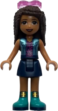 Friends Andrea - Dark Blue Skirt, Metallic Light Blue Vest over Magenta Top, Sunglasses minifigure