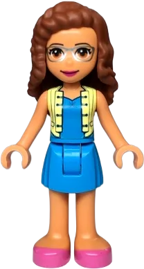 Friends Olivia - Nougat, Dark Azure Skirt and Top with Bright Light Yellow Vest, Dark Pink Shoes minifigure
