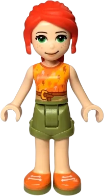 Friends Mia - Olive Green Shorts, Orange and Bright Light Orange Top with Lightning Bolts, Orange Shoes minifigure