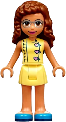 Friends Olivia - Nougat, Bright Light Yellow Dress with Heart Buttons, Blue Shoes minifigure