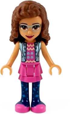 Friends Olivia - Nougat, Dark Pink Skirt and Dark Blue Leggings, Dark Pink Top with Blue Jacket minifigure