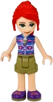 Friends Mia - Olive Green Shorts, Dark Azure and Dark Purple Patterned Sleeveless Jacket with Zipper minifigure