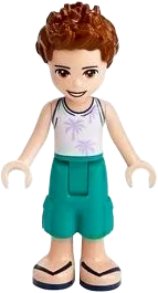 Friends Ethan - Dark Turquoise Shorts, White Top with Palm Trees minifigure