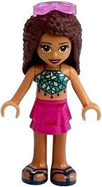 Friends Andrea - Magenta Layered Skirt, Dark Turquoise and Gold Top, Sunglasses minifigure