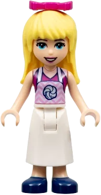 Friends Stephanie - Magenta Top, White Apron with Swirl, Dark Blue Shoes, Bow minifigure