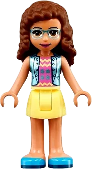Friends Olivia - Nougat, Bright Light Yellow Skirt, Dark Pink Top with Blue Jacket minifigure
