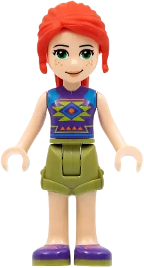 Friends Mia - Olive Green Shorts, Dark Purple Shoes and Top with Diamonds and Triangles minifigure