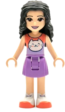 Friends Emma - Medium Lavender Skirt, Coral and Lavender Top with Cat Head minifigure