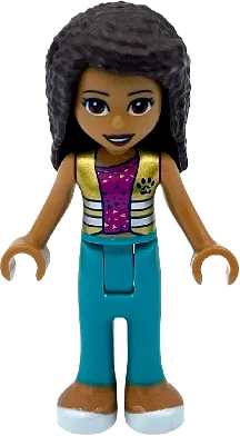 Friends Andrea - Dark Turquoise Pants, Magenta Top with Gold Vest minifigure