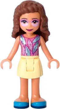 Friends Olivia - Nougat, Bright Light Yellow Skirt, Dark Pink Top with Feathers, Bright Pink Tinted Glasses minifigure