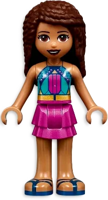 Friends Andrea - Dark Turquoise Halter Top with Magenta Stripes and Dots, Magenta Skirt minifigure