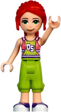 Friends Mia - Coral and Lime Jersey, Lime Trousers, Dark Purple and White Shoes minifigure