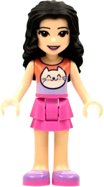 Friends Emma - Coral and Lavender Cat Shirt, Dark Pink Skirt, Medium Lavender Shoes minifigure