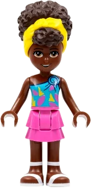 Friends Nandi - Dark Azure Single Strap Tank Top, Dark Pink Skirt, White Sandals, Yellow Head Wrap minifigure