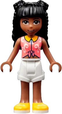 Friends Priyanka - Coral Knotted Blouse with White Swirls, White Shorts, Yellow Shoes minifigure