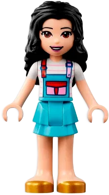 Friends Emma - White Shirt with Apron, Medium Azure Skirt with Gold Shoes minifigure