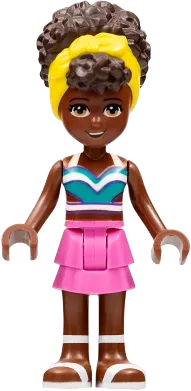 Friends Nandi - White and Dark Turquoise Bikini Top, Dark Pink Skirt, White Sandals, Yellow Head Wrap minifigure