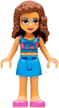 Friends Olivia - Nougat, Dark Azure Skirt and Top with Magenta and Coral Roses, Dark Pink Shoes minifigure