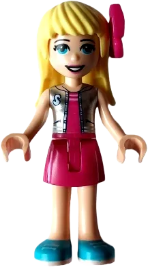 Friends Stephanie - Magenta Skirt and Top with Silver Vest, Magenta Bow minifigure