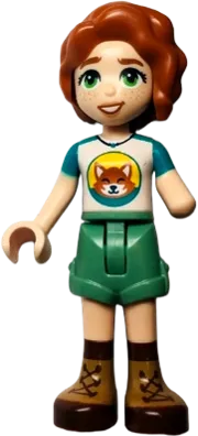 Friends Autumn - Dark Turquoise and White Top with Fox, Sand Green Shorts, Nougat and Reddish Brown Boots minifigure