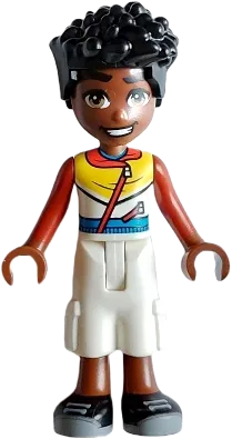 Friends Zac - Red, White, and Yellow Hoodie with Zippers, White Trousers Cropped Large Pockets, Black Shoes minifigure