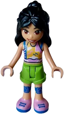 Friends Liann - Bright Pink, Yellow, Blue, and White Tank Top, Lime Shorts, Blue Knee Pads, Bright Pink Shoes minifigure