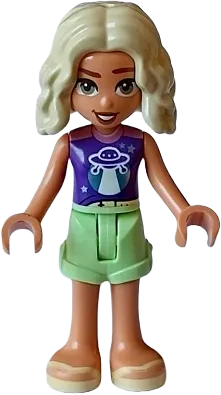 Friends Nova - Dark Purple and Metallic Pink Shirt, Yellowish Green Shorts, Bright Light Yellow Sandals minifigure