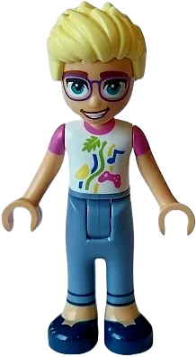 Friends Olly - White Shirt with Dark Pink Short Sleeves, Sand Blue Trousers, Dark Blue Shoes minifigure