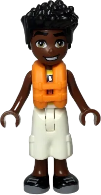 Friends Zac - Yellow and Dark Turquoise Wet Suit, Orange Life Jacket, White Trousers Cropped Large Pockets, Black Shoes minifigure