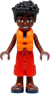 Friends Zac - Blue Shirt with Red Symbols and Yellow Splotches, Red Trousers, Dark Blue Sandals, Orange Life Jacket minifigure