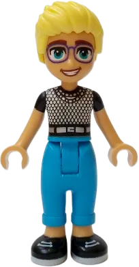 Friends Olly - Black and White Mesh T-Shirt, Dark Azure Trousers, Black Shoes minifigure