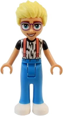 Friends Olly - White Shirt with Black Stripes, Coral Suspenders, Dark Azure Trousers, White Shoes minifigure