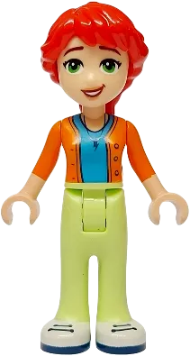 Friends Mia - Adult, Dark Azure Shirt, Orange Sweater, Yellowish Green Pants, White Shoes with Dark Blue Soles and Laces minifigure