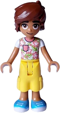 Friends Leo - White Shirt with Coral Flowers, Yellow Trousers Cropped Large Pockets, Medium Azure Shoes minifigure