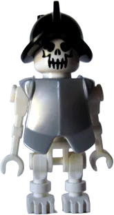 Skeleton - Fantasy Era Torso with Evil Skull, Black Conquistador Helmet, Pearl Light Gray Armor minifigure