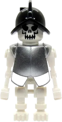 Skeleton - Fantasy Era Torso with Evil Skull, Black Conquistador Helmet, Metallic Silver Armor minifigure