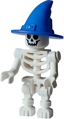 Skeleton - Standard Skull, Bent Arms Vertical Grip, Blue Wizard / Witch Hat minifigure