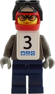 Snowboarder - Dark Gray Shirt, Dark Blue Legs, White Vest, Number 3 Sticker on Both Sides minifigure