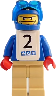 Snowboarder - Blue Shirt, Tan Legs, White Vest, Number 2 Sticker on Both Sides minifigure