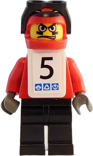 Snowboarder - Red Shirt, Black Legs, White Vest, Number 5 Sticker on Both Sides minifigure