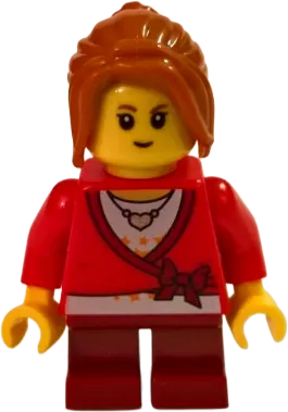 Sweater Cropped - Bow, Heart Necklace, Dark Red Short Legs, Dark Orange Ponytail Long with Side Bangs minifigure