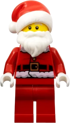 Santa - Red Fur Lined Jacket with Button, Red Legs, Light Bluish Gray and White Bushy Eyebrows minifigure