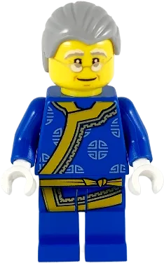 Shadow Puppeteer - Light Bluish Gray Hair, Glasses, Blue Changshan with Yellow Hem and Sash, Silver Circles Pattern minifigure