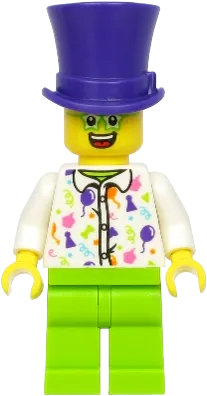 Birthday Party Guest - Dark Purple Top Hat, Green Glasses, White Shirt, Lime Legs minifigure