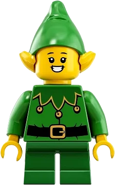 Elf - Green Scalloped Collar with Bells, Open Mouth Smile minifigure