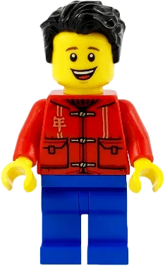 Father - Red Tang Jacket with Hood, Blue Legs, Black Tousled Hair minifigure