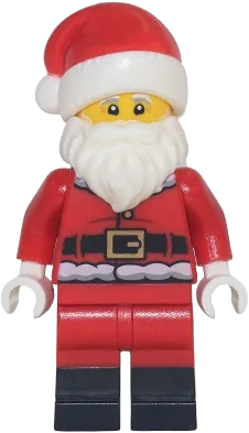 Santa - Red Fur Lined Jacket with Button and Plain Back, Red Legs with Black Boots, White Bushy Moustache and Beard minifigure